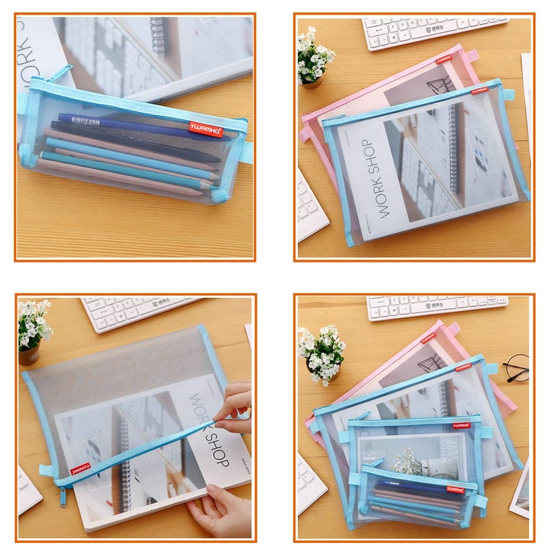 pendancy Mesh Zipper Pouch 5pcs Lightweight Nylon File Folders Document Organizer Cosmetic Bags Accessories Storage for Travel and Office Supplies (Grey, A4 A5 A6) - Image 5